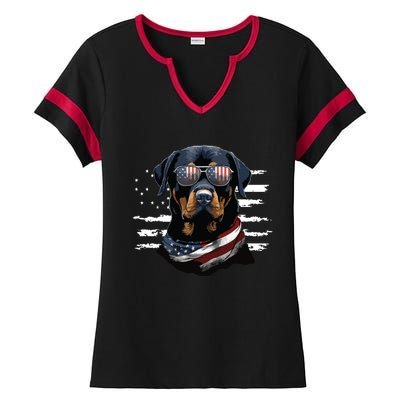 Rottweiler Dog Dad Dog Mom USA Flag 4th Of July Ladies Halftime Notch Neck Tee