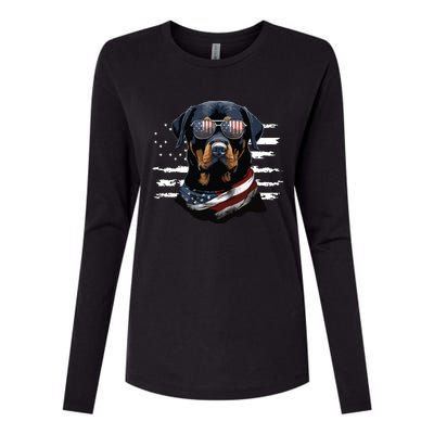 Rottweiler Dog Dad Dog Mom USA Flag 4th Of July Womens Cotton Relaxed Long Sleeve T-Shirt