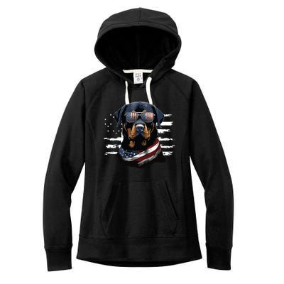 Rottweiler Dog Dad Dog Mom USA Flag 4th Of July Women's Fleece Hoodie