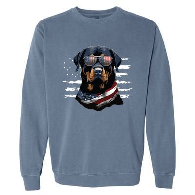 Rottweiler Dog Dad Dog Mom USA Flag 4th Of July Garment-Dyed Sweatshirt