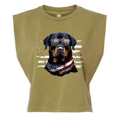 Rottweiler Dog Dad Dog Mom USA Flag 4th Of July Garment-Dyed Women's Muscle Tee