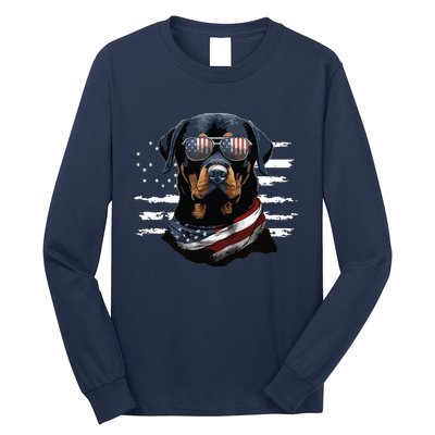 Rottweiler Dog Dad Dog Mom USA Flag 4th Of July Long Sleeve Shirt