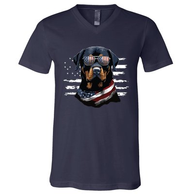 Rottweiler Dog Dad Dog Mom USA Flag 4th Of July V-Neck T-Shirt