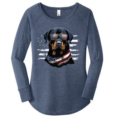 Rottweiler Dog Dad Dog Mom USA Flag 4th Of July Women's Perfect Tri Tunic Long Sleeve Shirt