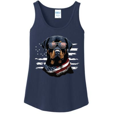 Rottweiler Dog Dad Dog Mom USA Flag 4th Of July Ladies Essential Tank