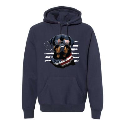 Rottweiler Dog Dad Dog Mom USA Flag 4th Of July Premium Hoodie