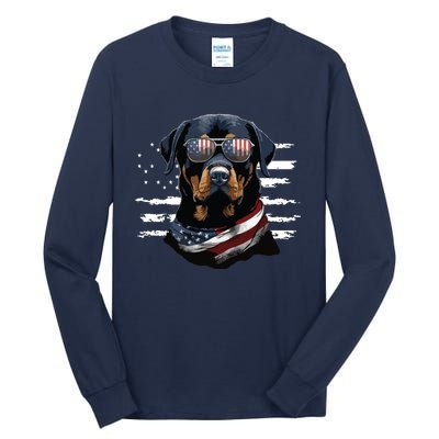 Rottweiler Dog Dad Dog Mom USA Flag 4th Of July Tall Long Sleeve T-Shirt