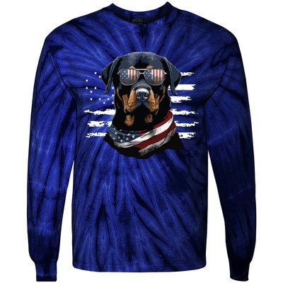 Rottweiler Dog Dad Dog Mom USA Flag 4th Of July Tie-Dye Long Sleeve Shirt