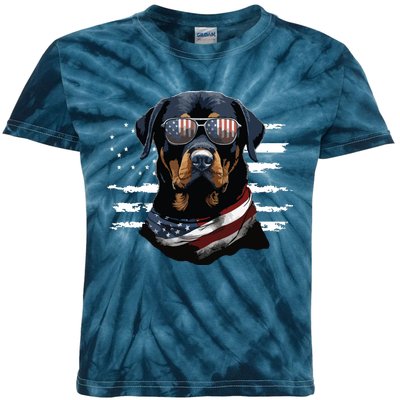 Rottweiler Dog Dad Dog Mom USA Flag 4th Of July Kids Tie-Dye T-Shirt