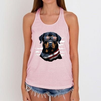 Rottweiler Dog Dad Dog Mom USA Flag 4th Of July Women's Knotted Racerback Tank