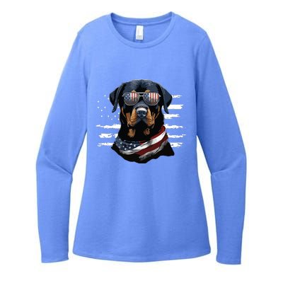 Rottweiler Dog Dad Dog Mom USA Flag 4th Of July Womens CVC Long Sleeve Shirt