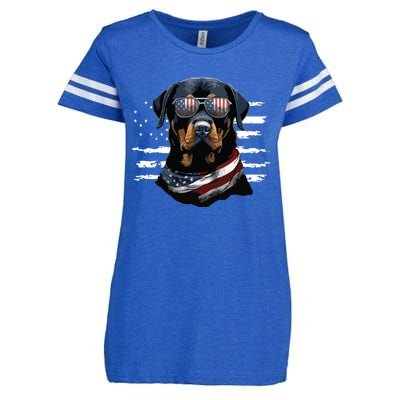 Rottweiler Dog Dad Dog Mom USA Flag 4th Of July Enza Ladies Jersey Football T-Shirt