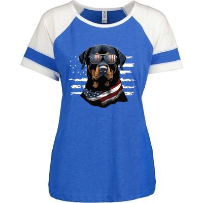 Rottweiler Dog Dad Dog Mom USA Flag 4th Of July Enza Ladies Jersey Colorblock Tee