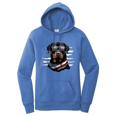 Rottweiler Dog Dad Dog Mom USA Flag 4th Of July Women's Pullover Hoodie