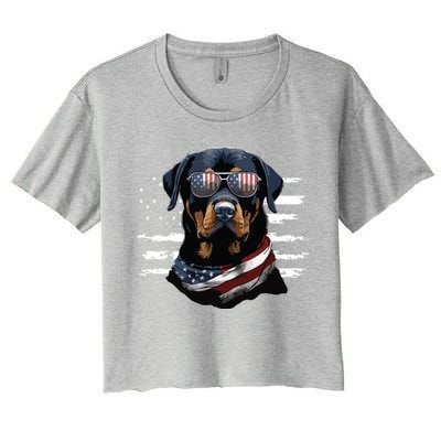 Rottweiler Dog Dad Dog Mom USA Flag 4th Of July Women's Crop Top Tee