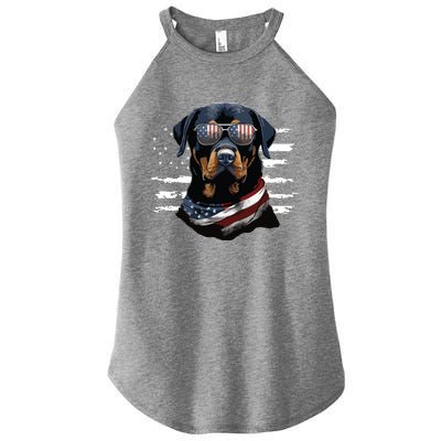 Rottweiler Dog Dad Dog Mom USA Flag 4th Of July Women's Perfect Tri Rocker Tank