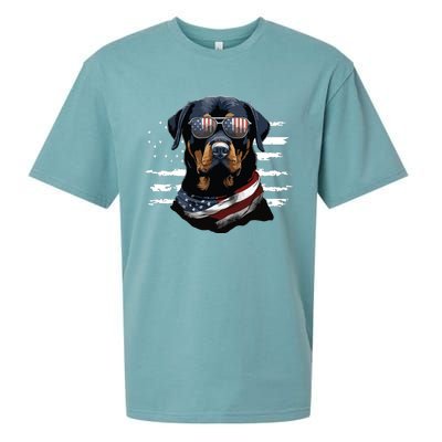 Rottweiler Dog Dad Dog Mom USA Flag 4th Of July Sueded Cloud Jersey T-Shirt