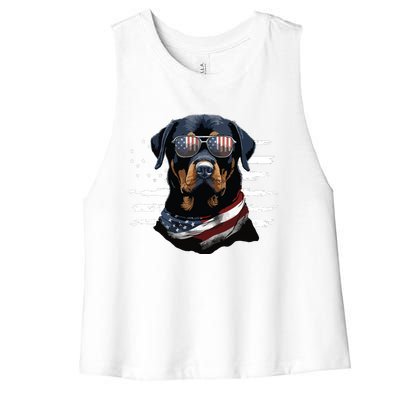 Rottweiler Dog Dad Dog Mom USA Flag 4th Of July Women's Racerback Cropped Tank