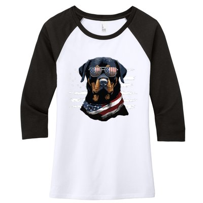 Rottweiler Dog Dad Dog Mom USA Flag 4th Of July Women's Tri-Blend 3/4-Sleeve Raglan Shirt