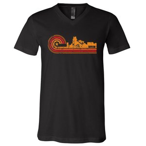 Retro Durham Durham Nc Skyline V-Neck T-Shirt