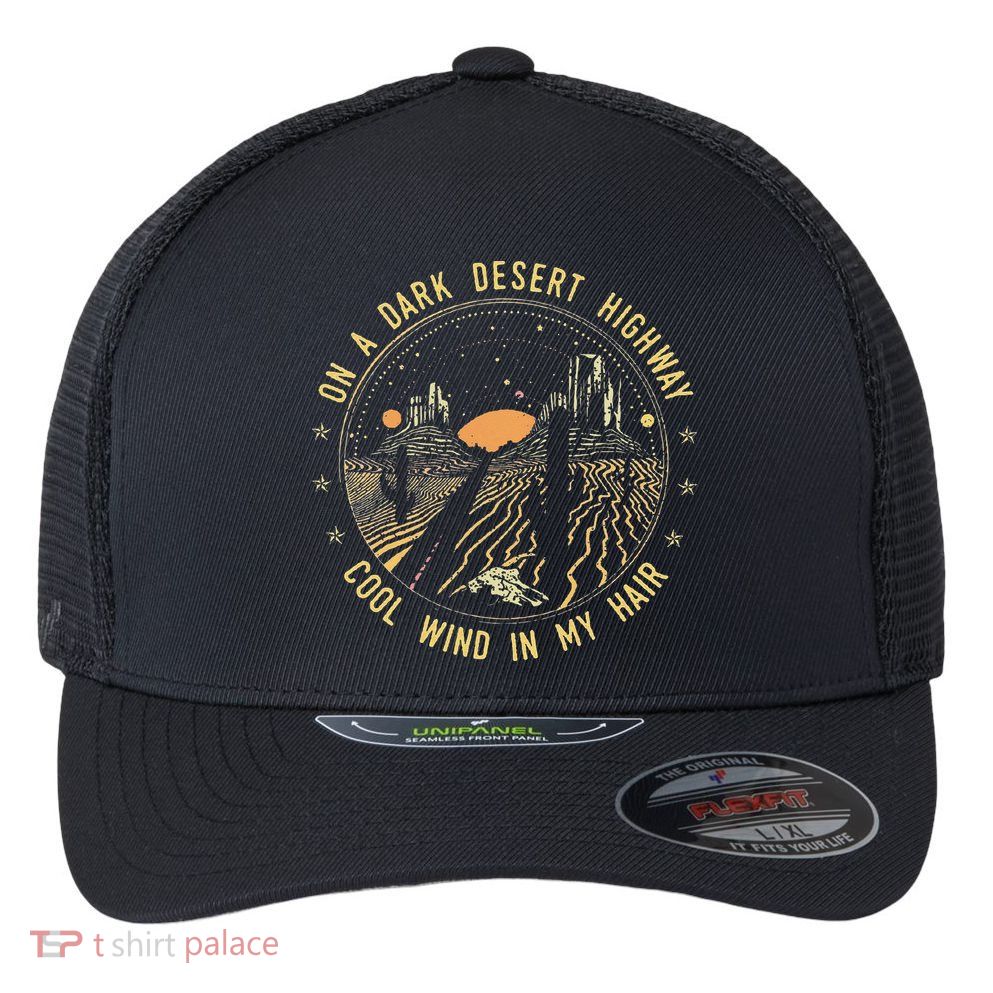 Retro Dark Desert Highway Adventure Camping Flexfit Unipanel Trucker Cap