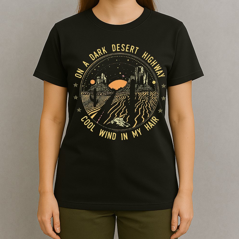 Retro Dark Desert Highway Adventure Camping T-Shirt