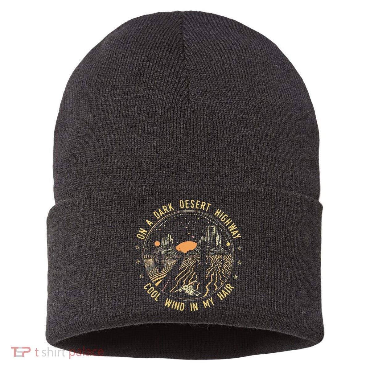 Retro Dark Desert Highway Adventure Camping Sustainable Knit Beanie