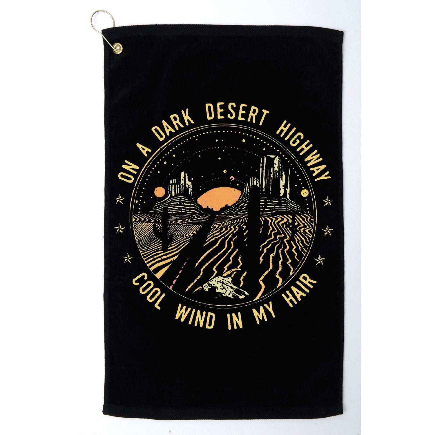 Retro Dark Desert Highway Adventure Camping Golf Towel