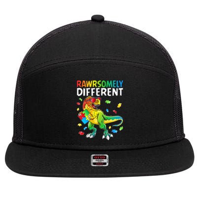 Rawrsomely Different Dinosaur Autism Puzzle 7 Panel Mesh Trucker Snapback Hat
