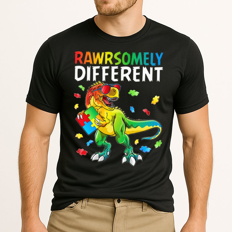 Rawrsomely Different Dinosaur Autism Puzzle Performance Shirt