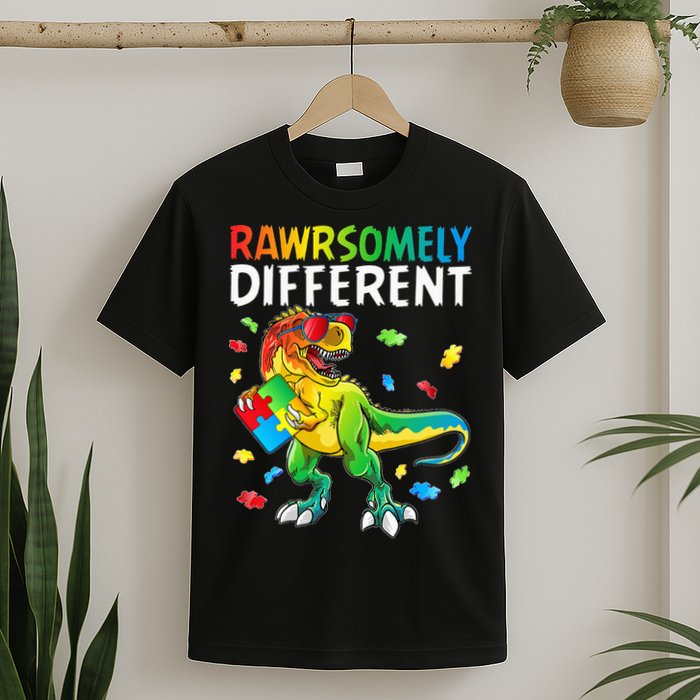 Rawrsomely Different Dinosaur Autism Puzzle T-Shirt