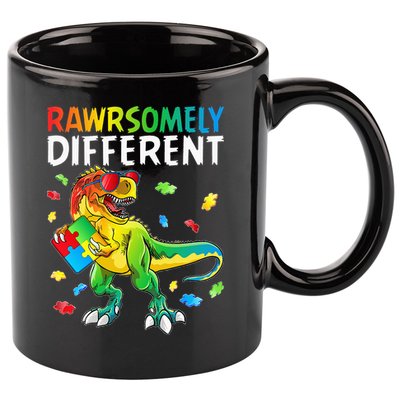 Rawrsomely Different Dinosaur Autism Puzzle 11oz C Handle Ceramic Mug
