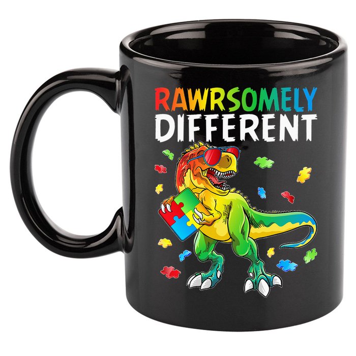 Rawrsomely Different Dinosaur Autism Puzzle 11oz C Handle Ceramic Mug