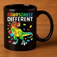 Rawrsomely Different Dinosaur Autism Puzzle 11oz C Handle Ceramic Mug