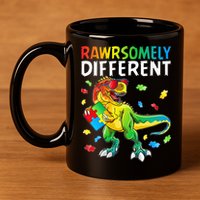 Rawrsomely Different Dinosaur Autism Puzzle 11oz C Handle Ceramic Mug