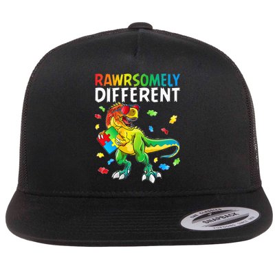 Rawrsomely Different Dinosaur Autism Puzzle Flatbill Hat