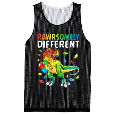 Rawrsomely Different Dinosaur Autism Puzzle Mesh Reversible Basketball Jersey Tank