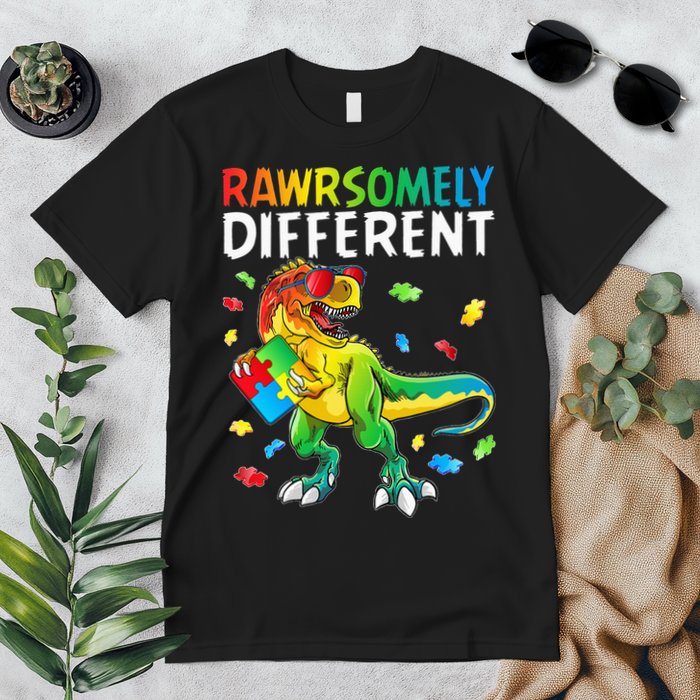 Rawrsomely Different Dinosaur Autism Puzzle Premium T-Shirt