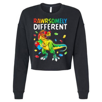 Rawrsomely Different Dinosaur Autism Puzzle Cropped Pullover Crew