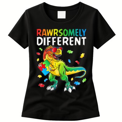 Rawrsomely Different Dinosaur Autism Puzzle Womens T-Shirt