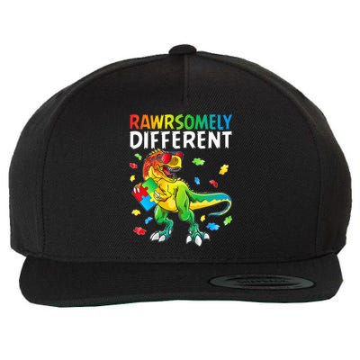 Rawrsomely Different Dinosaur Autism Puzzle Wool Snapback Cap