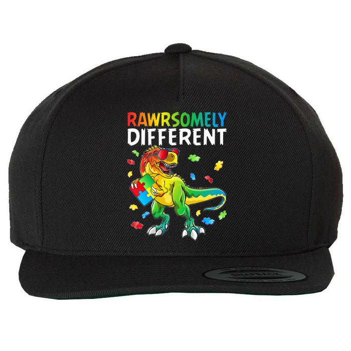 Rawrsomely Different Dinosaur Autism Puzzle Wool Snapback Cap