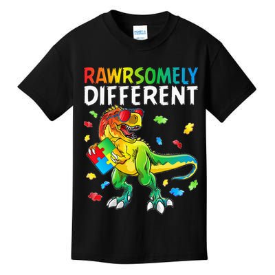 Rawrsomely Different Dinosaur Autism Puzzle Kids T-Shirt