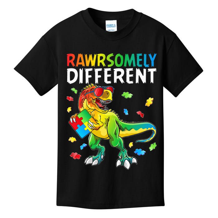 Rawrsomely Different Dinosaur Autism Puzzle Kids T-Shirt