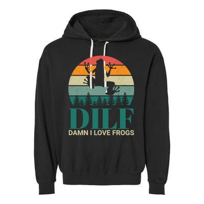 Retro Dilf Damn I Love Frogs Garment-Dyed Fleece Hoodie