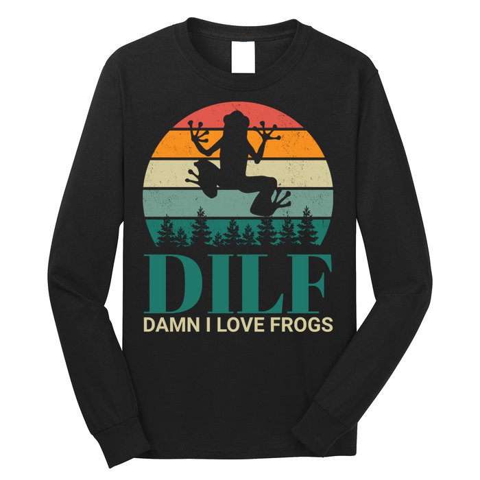 Retro Dilf Damn I Love Frogs Long Sleeve Shirt
