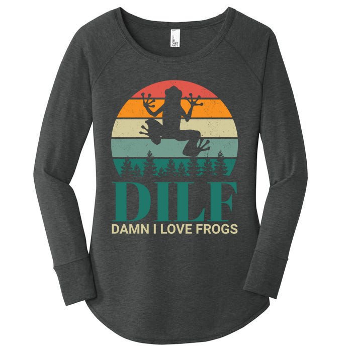 Retro Dilf Damn I Love Frogs Women's Perfect Tri Tunic Long Sleeve Shirt