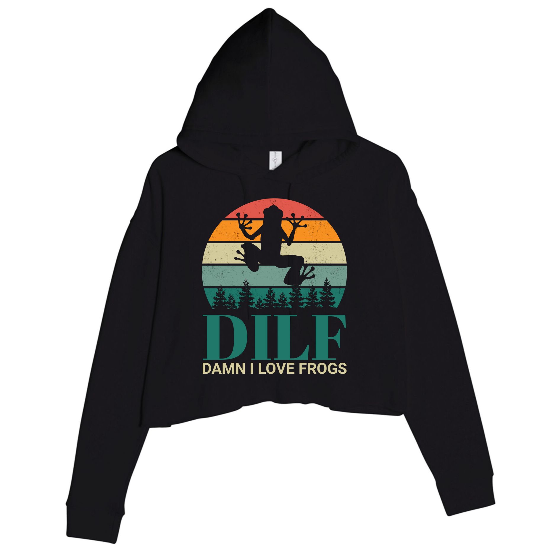 Retro Dilf Damn I Love Frogs Crop Fleece Hoodie