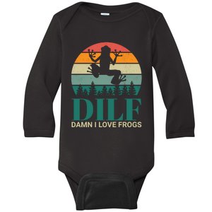 Retro Dilf Damn I Love Frogs Baby Long Sleeve Bodysuit