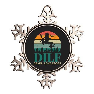 Retro Dilf Damn I Love Frogs Metallic Star Ornament